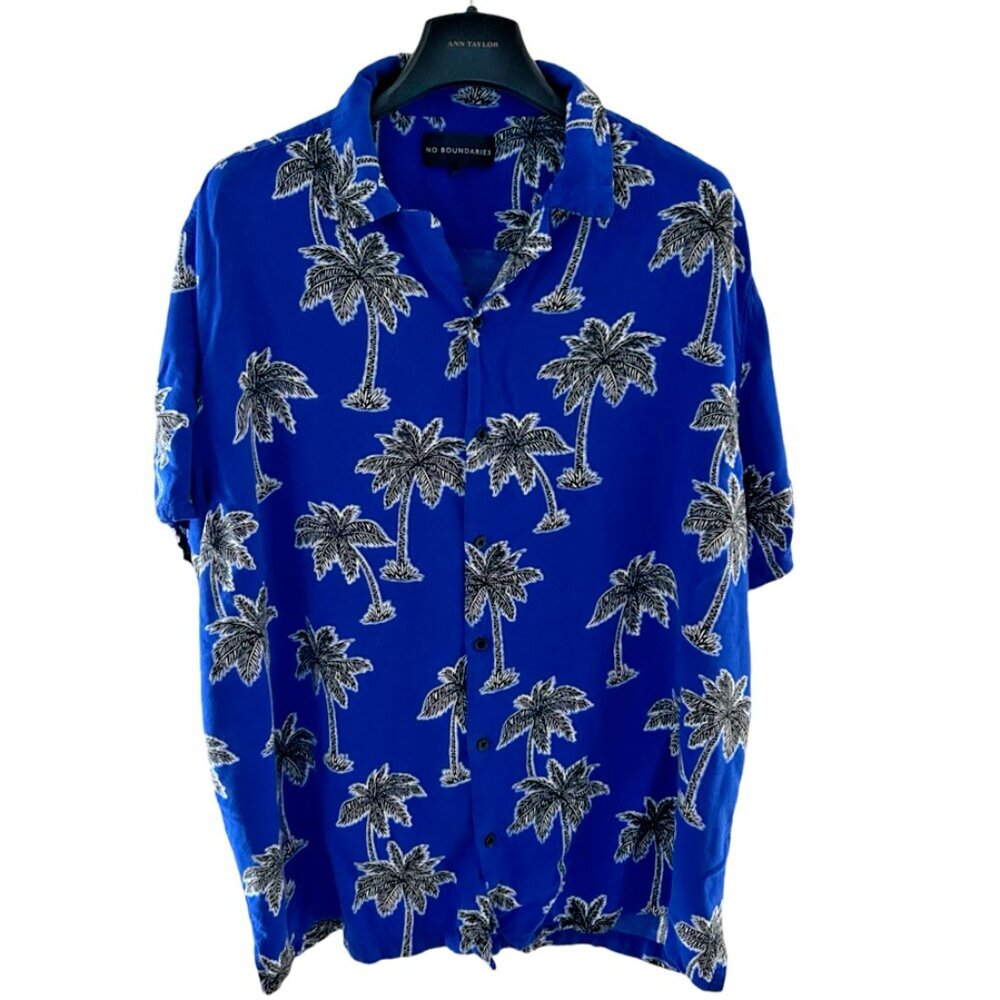 No Boundaries Blue Palm Tree Hawaiian Shirt Size: 2XL